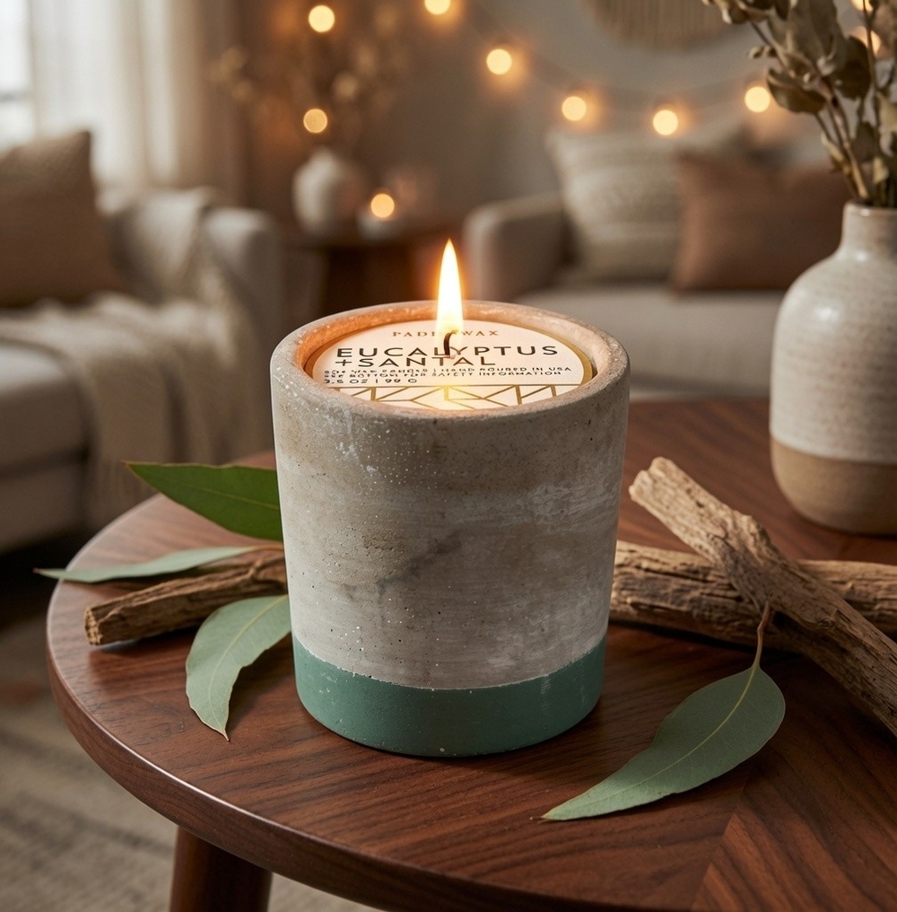 PADDYWAX Eucalyptus & Santal Soy Candle 3.5oz Concrete Base Scented Candle NWT